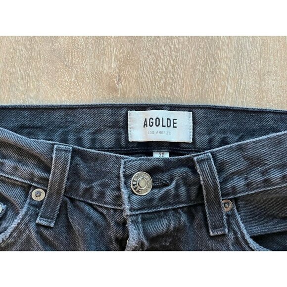 Agolde Lana Straight Jeans in Disorder Black Knee Rips Size 26 - Picture 7 of 11